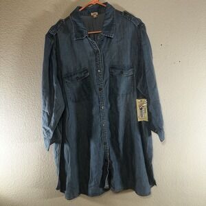 Reba‎ Woman Denim Three-Quarter Sleve Botton Up Shirt Size 2X